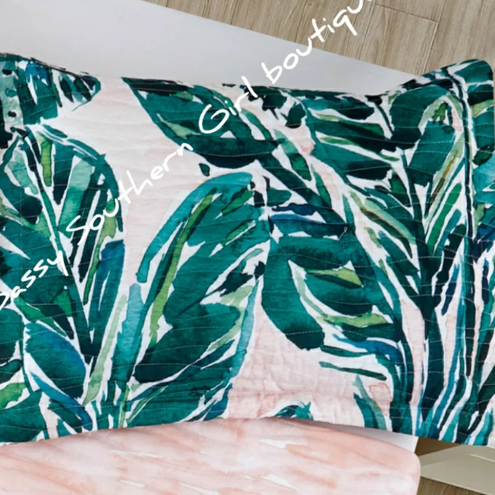 ⭐🆕Boho reversible palm quilted comforter set
